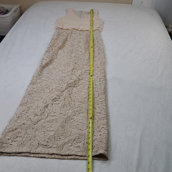 Aidan Mattox Long Formal Chiffon Lace Evening Dress Beige Size 2 - Picture 12 of 13